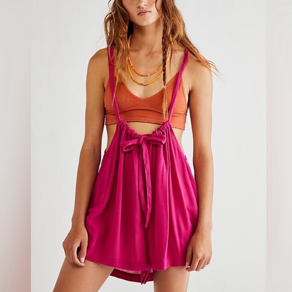 Free People Chase The Sun Shortall Romper Plum Purple - Picture 3 of 9